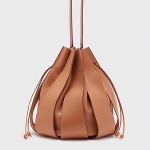 ULLA JOHNSON Lotus pleated bucket bag, designer leather bucket purse w/pochette